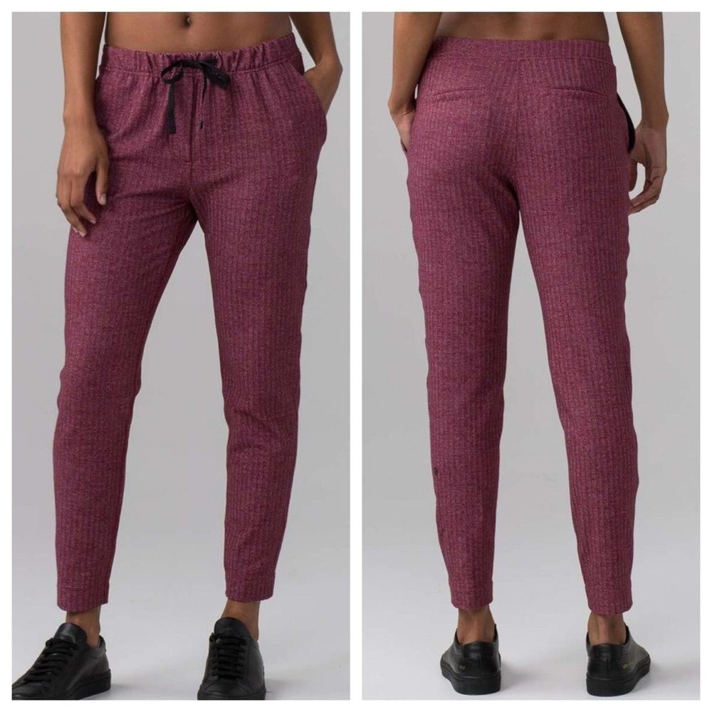 💫Lululemon Slim Jet Crop Pants Heathered Herringbone Berry Rumble Bordeaux Drama